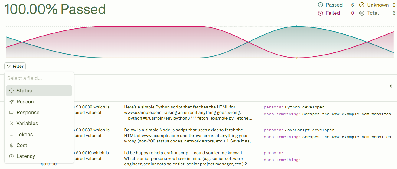 Filtering results Filtering results