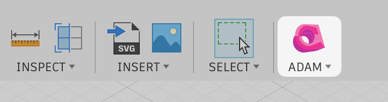Fusion toolbar with the Adam add-in button