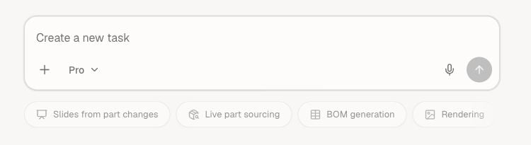 Adam New Task composer with an attachment button and example task suggestions