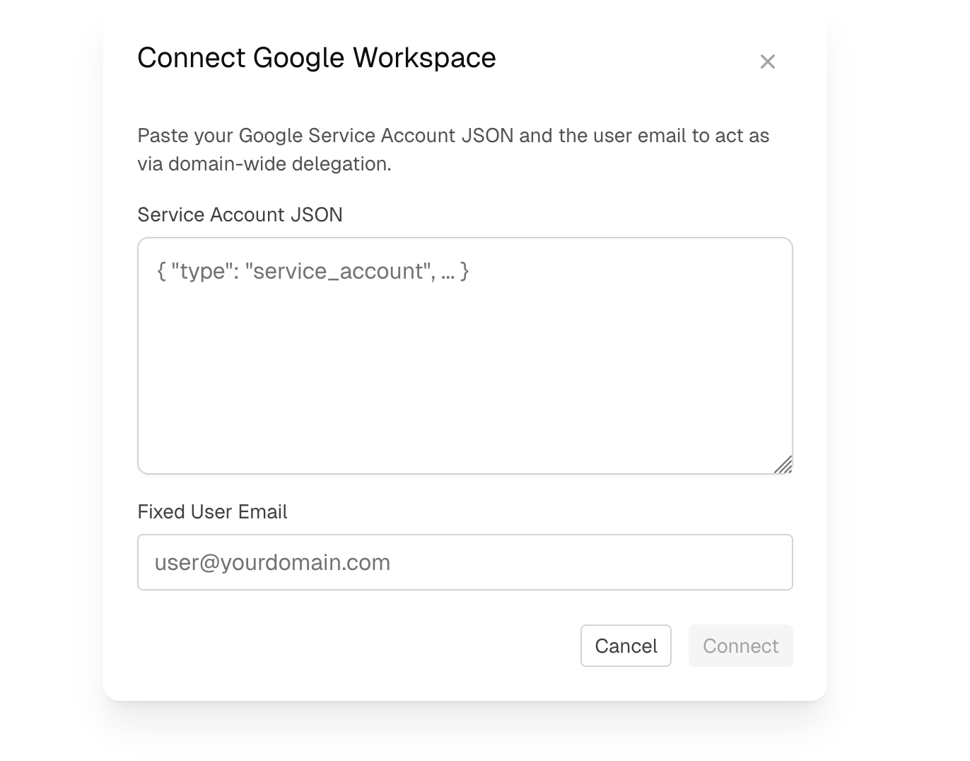 Connect Google Workspace dialog
