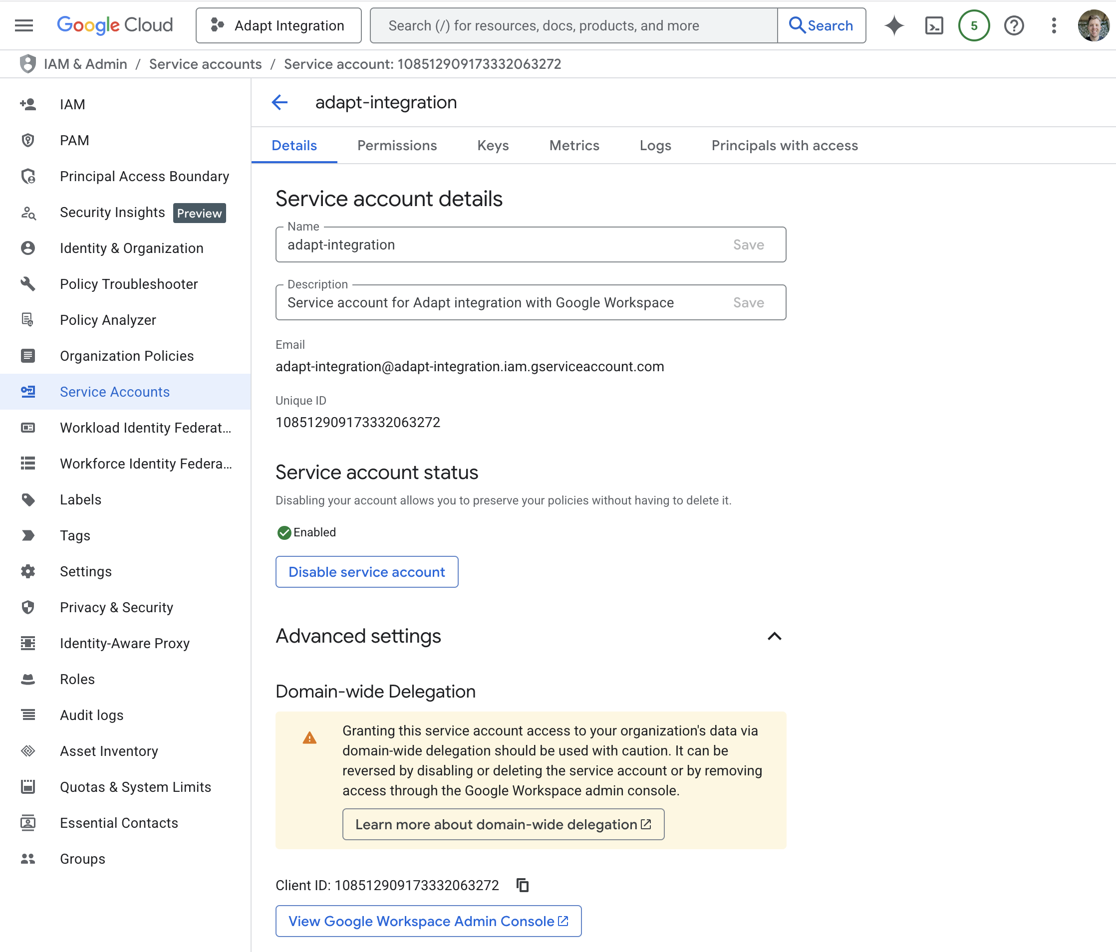 Enable domain-wide delegation