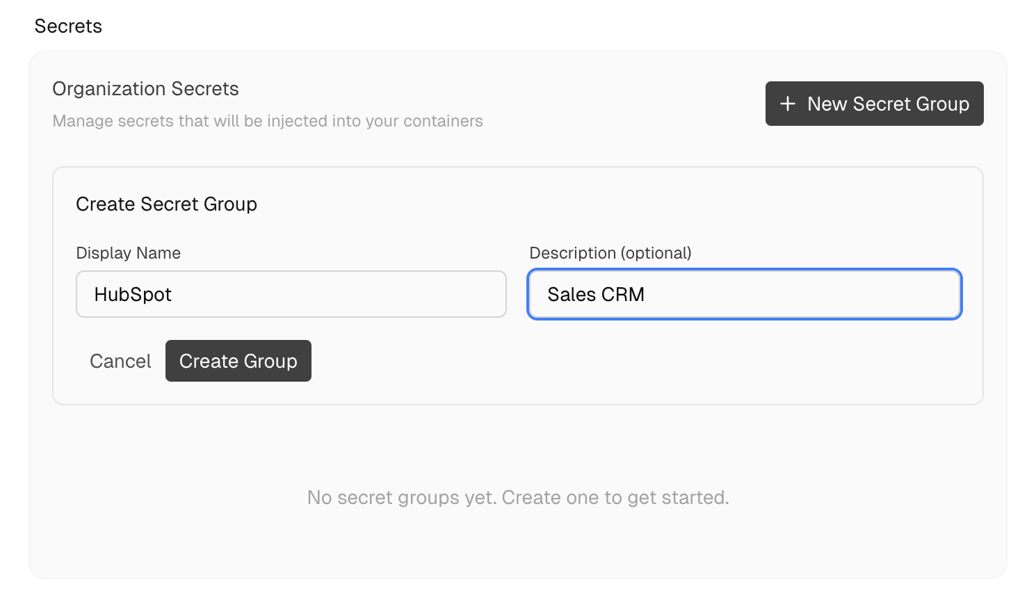 Create a new secret group