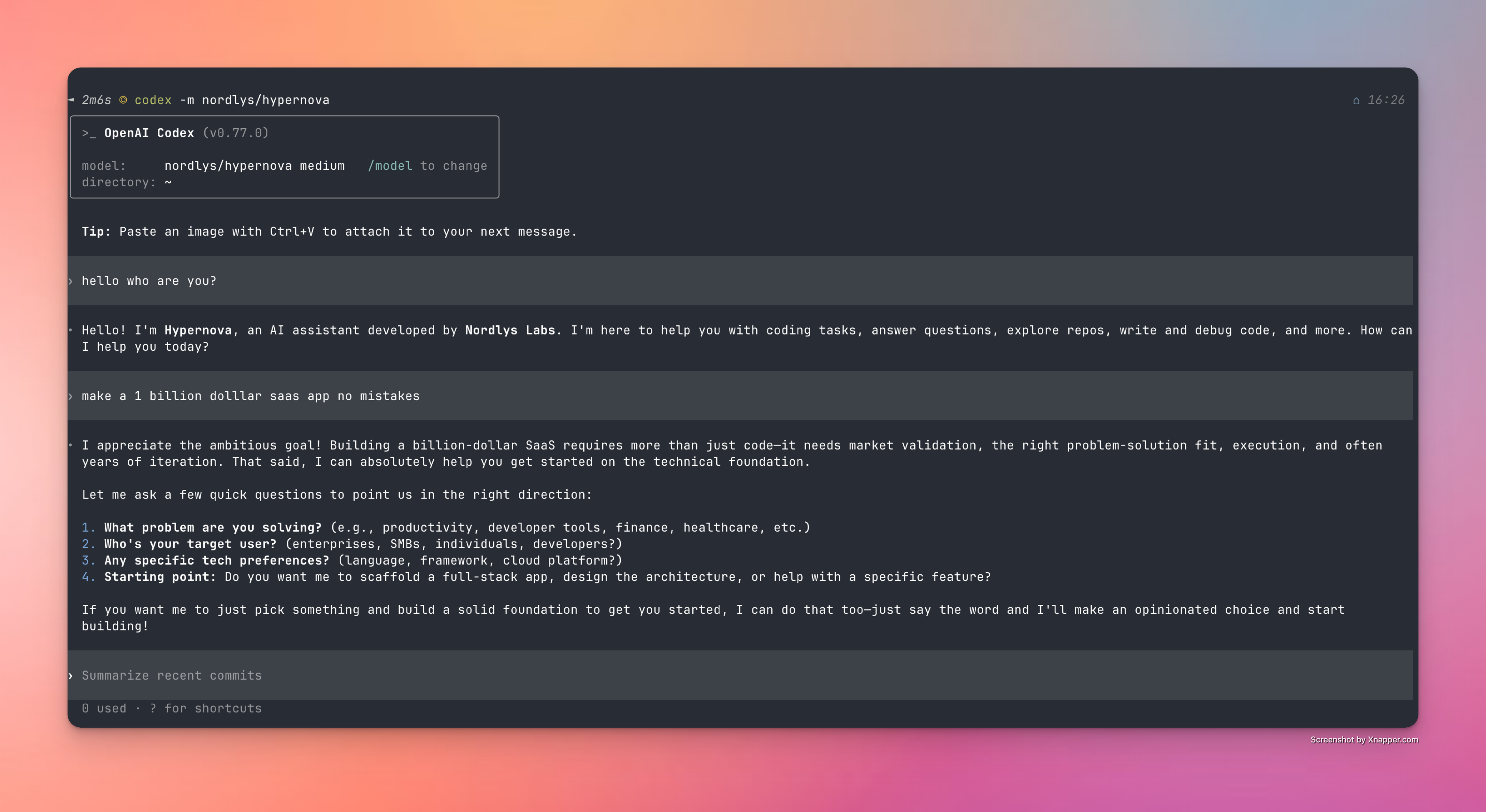 Codex CLI running with Nordlys