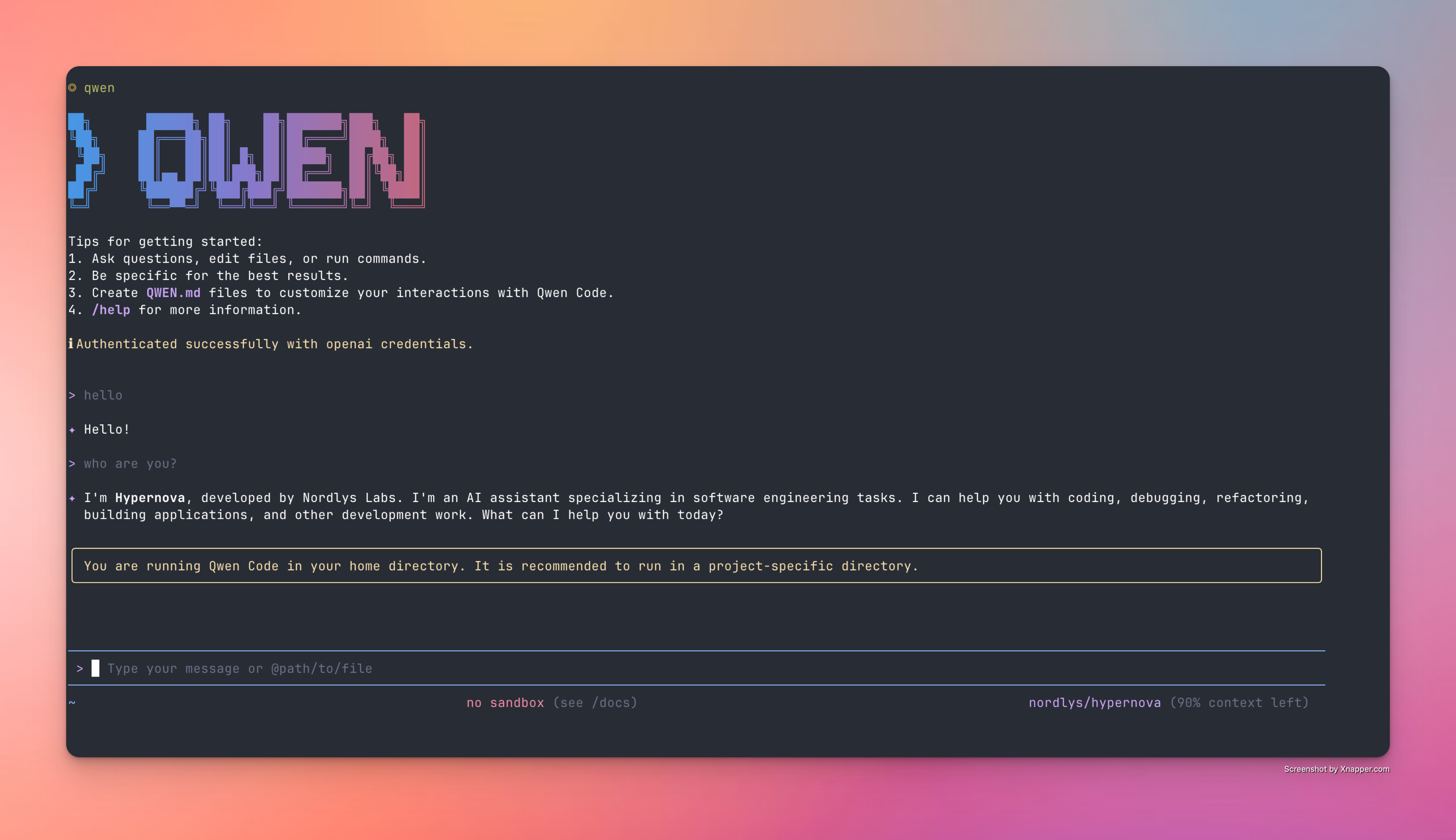 Qwen Code configured with Nordlys