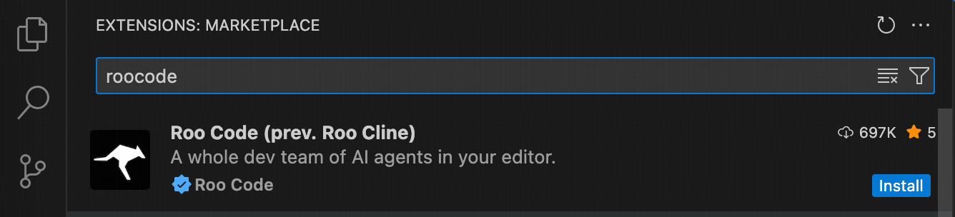 Search and install Roo Code from VS Code Extensions