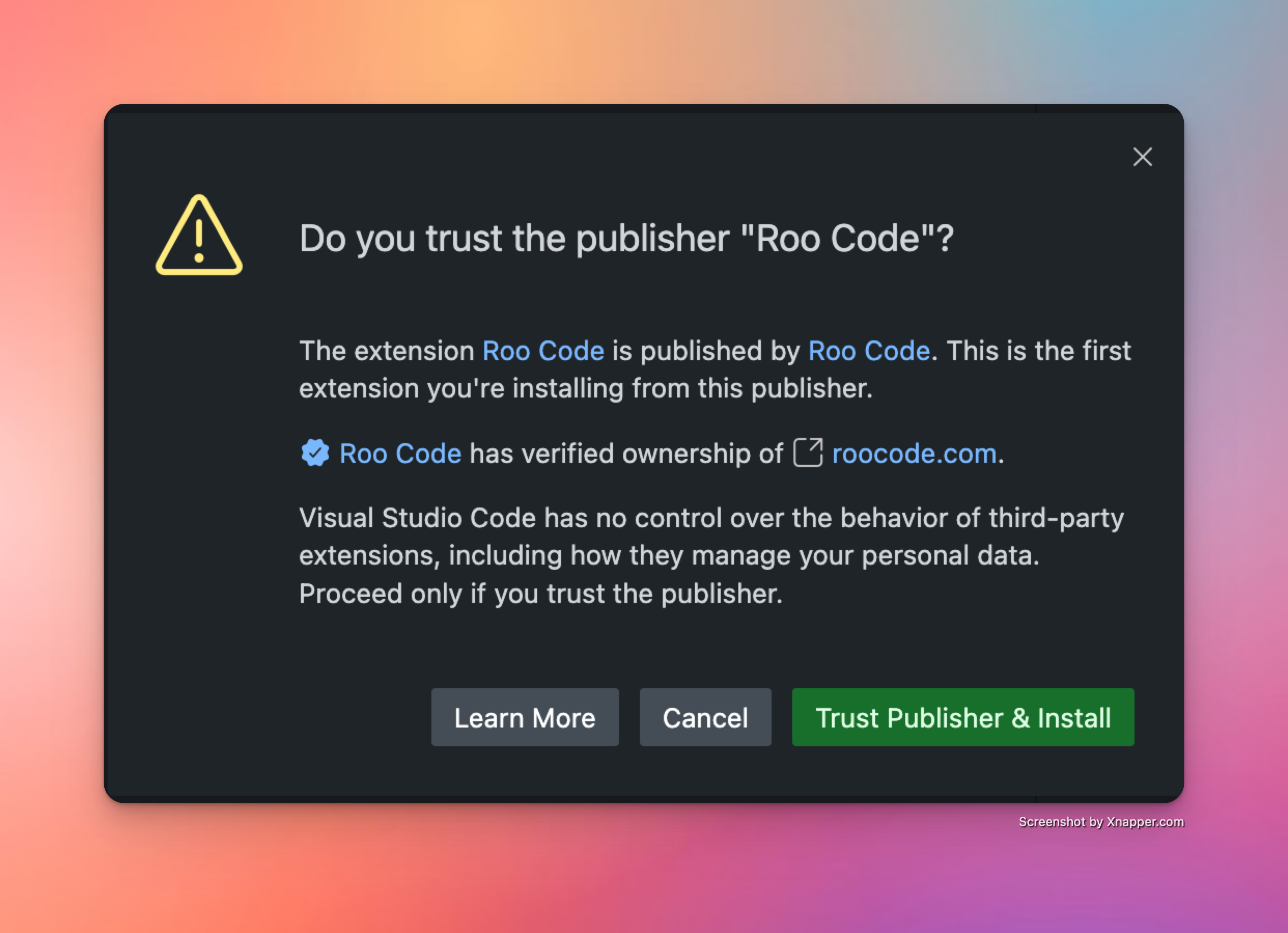 Trust the Roo Code publisher