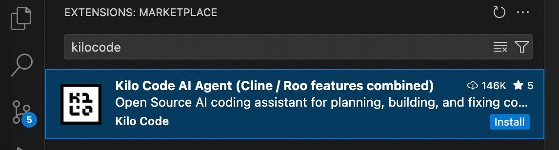 Search and install Kilo Code from VS Code Extensions