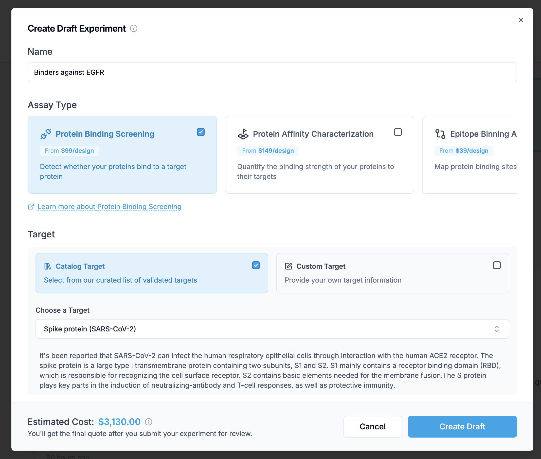 Foundry Portal new-experiment form showing the required fields
