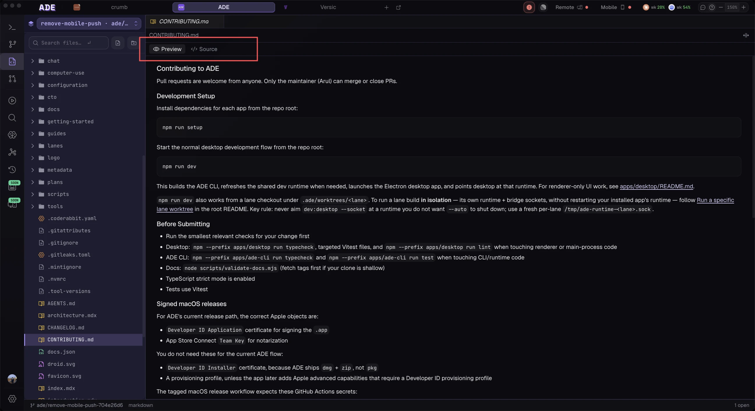 Toggle between rendered preview and raw diff