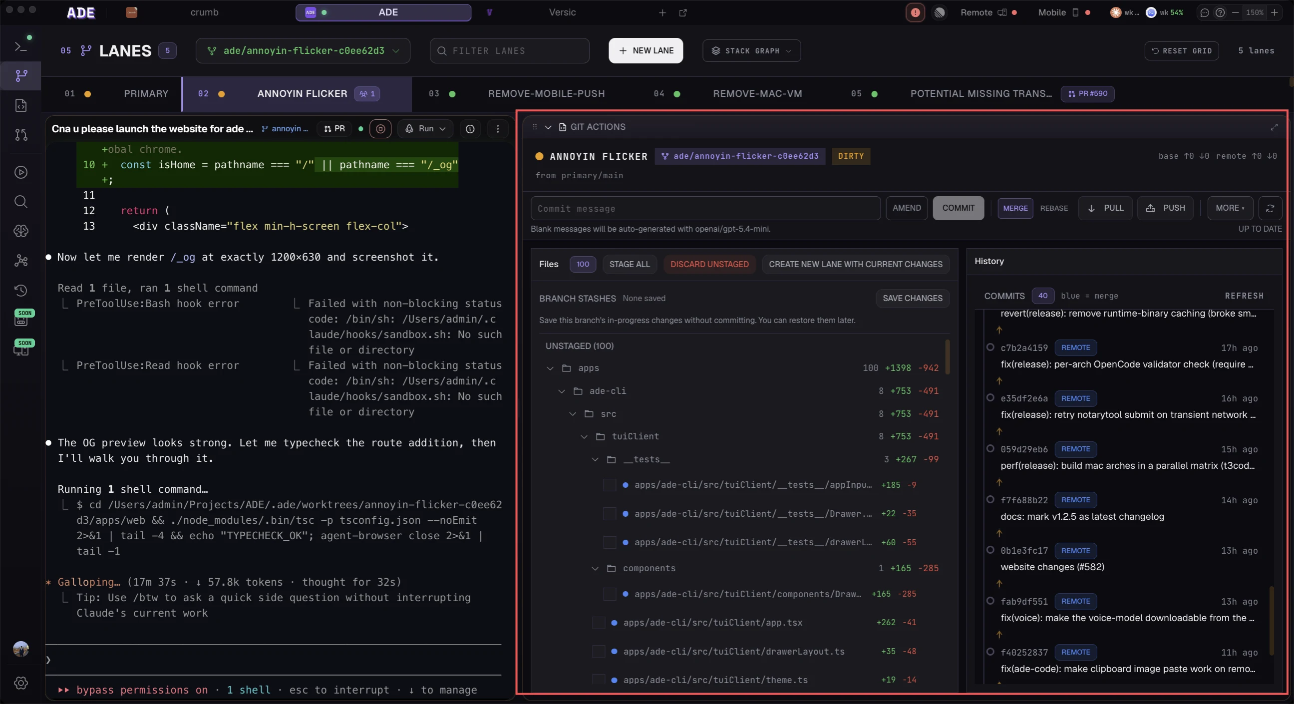 Stage, commit, and push from the Git panel