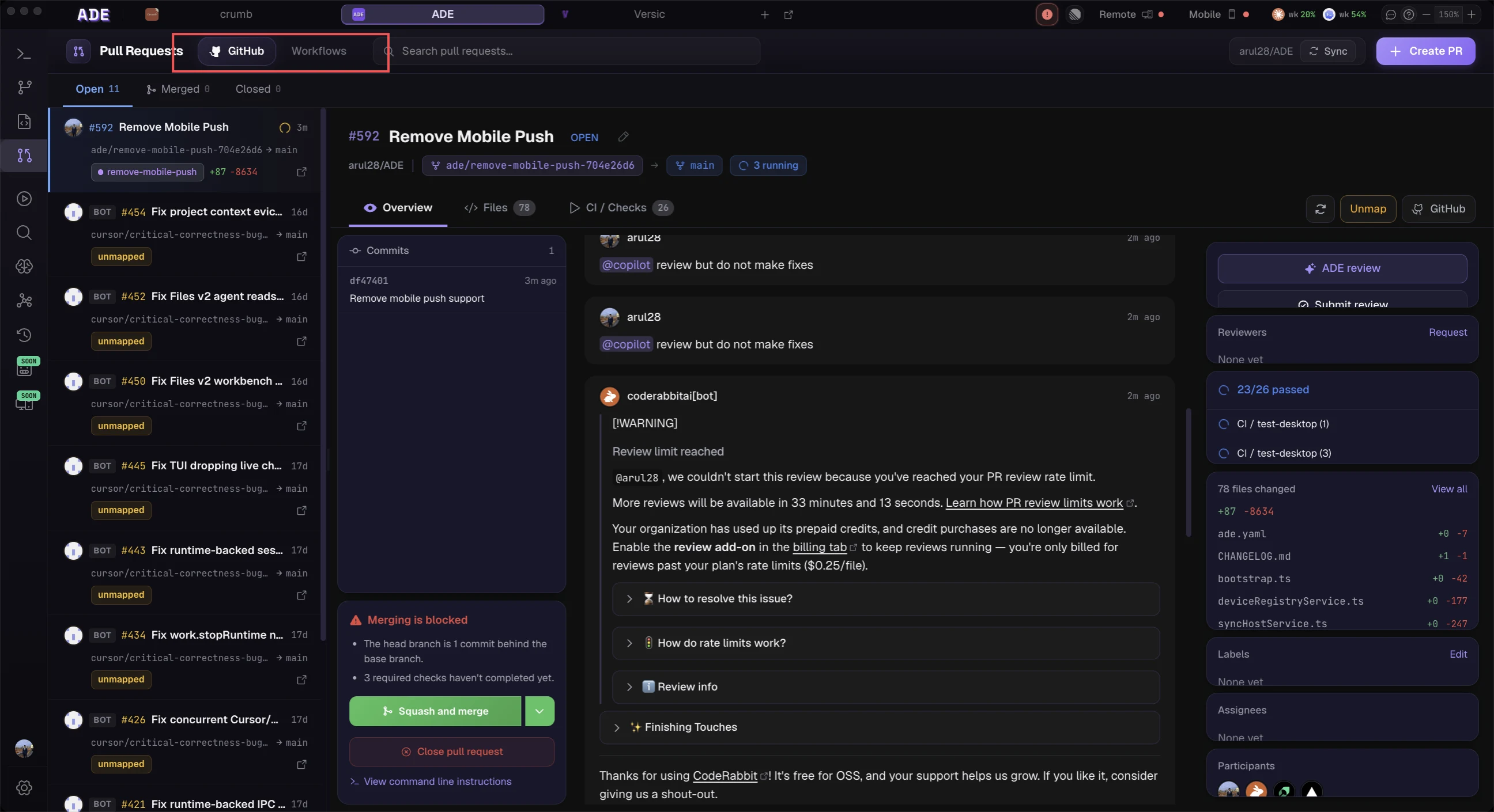 PR sources and rebase options