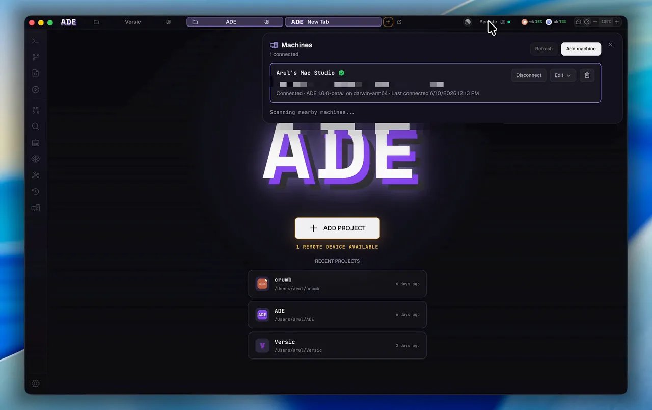 Adding a remote machine to ADE over SSH