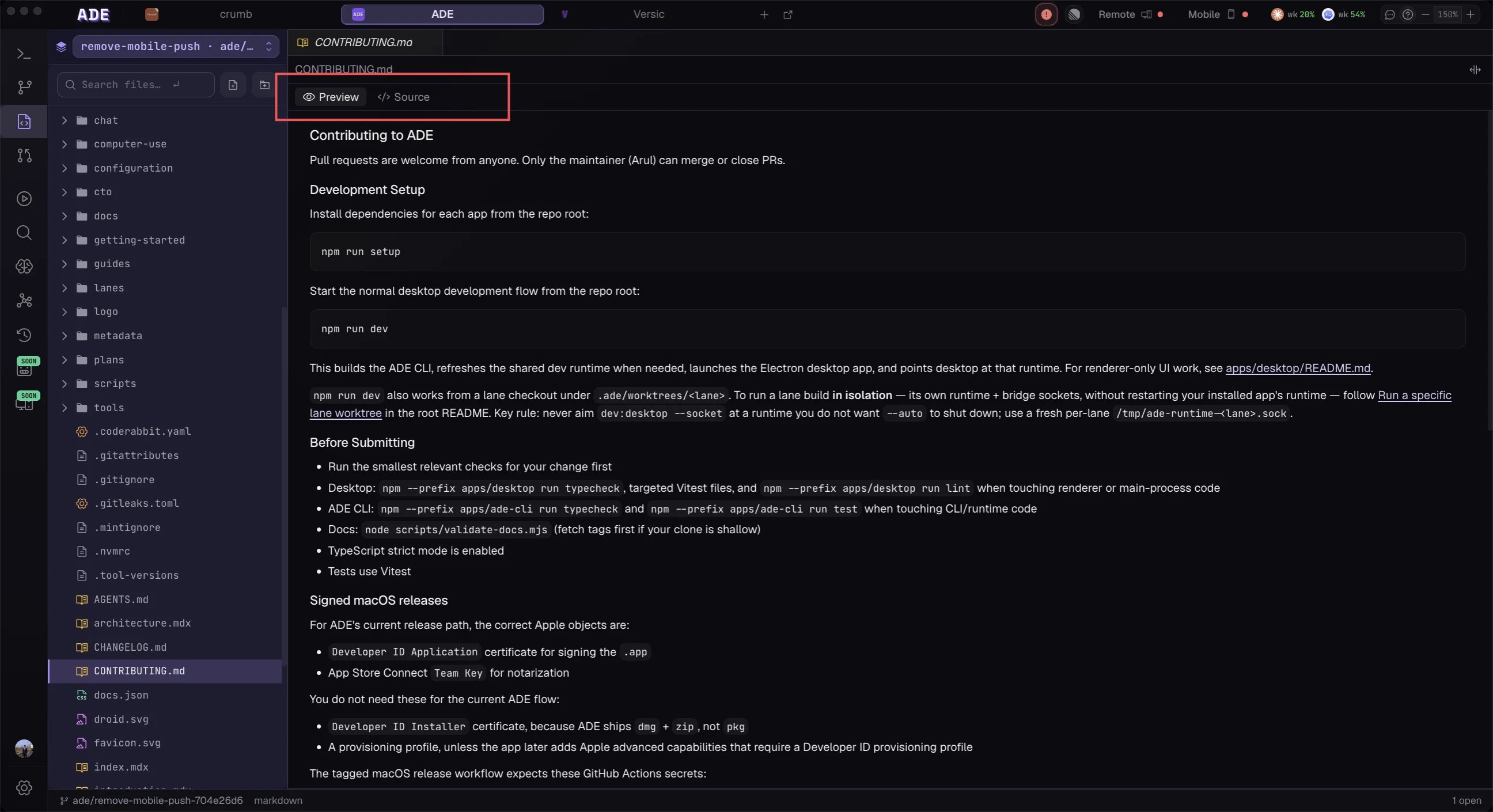Toggle between rendered preview and raw diff
