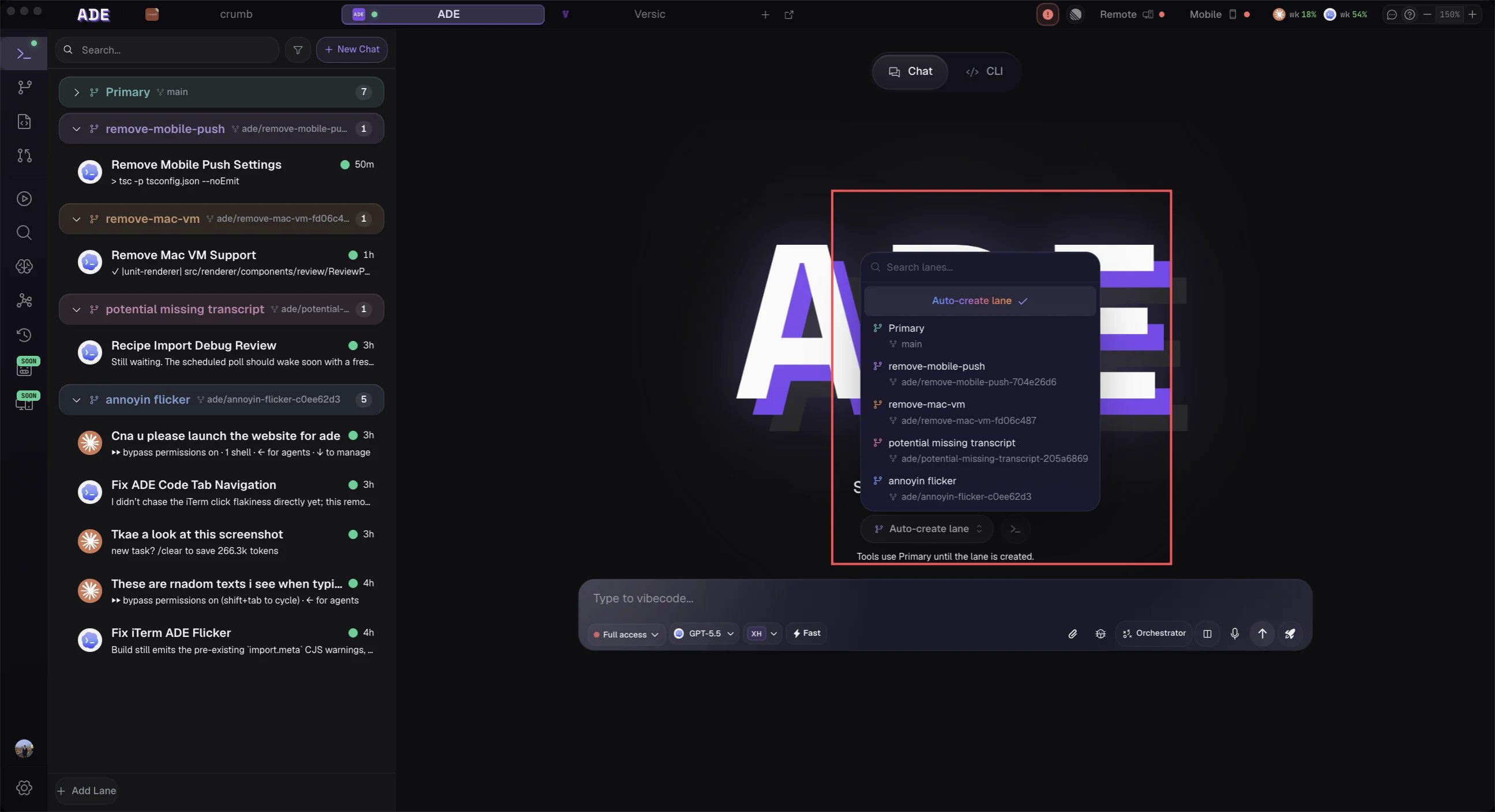 Choose an existing lane or let ADE auto-create one