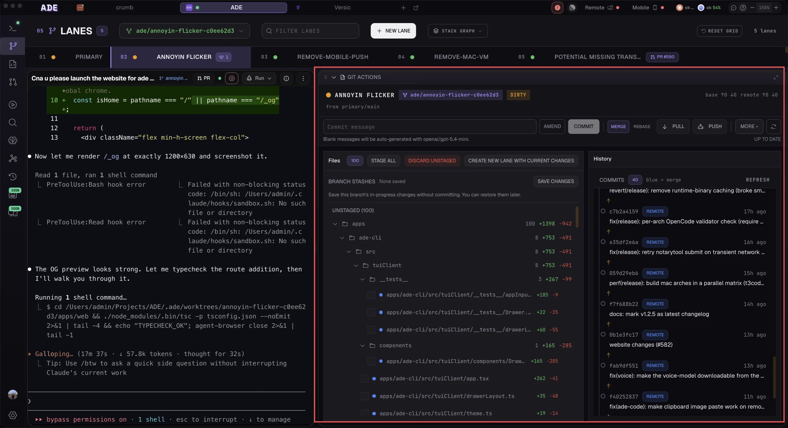 Stage, commit, and push from the Git panel