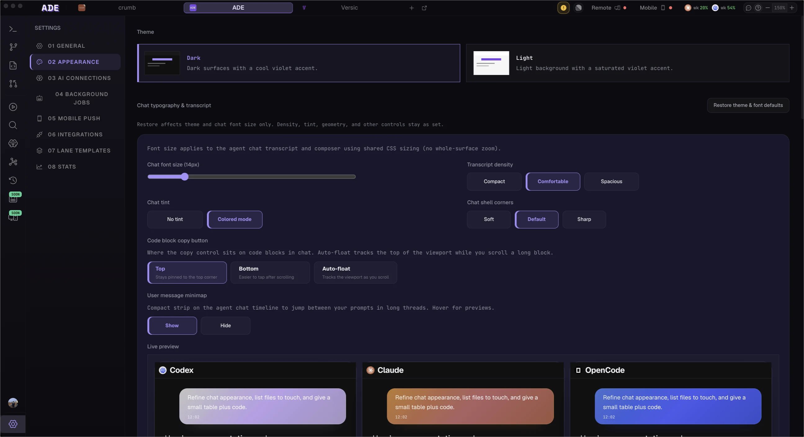 Connect AI providers in ADE Settings