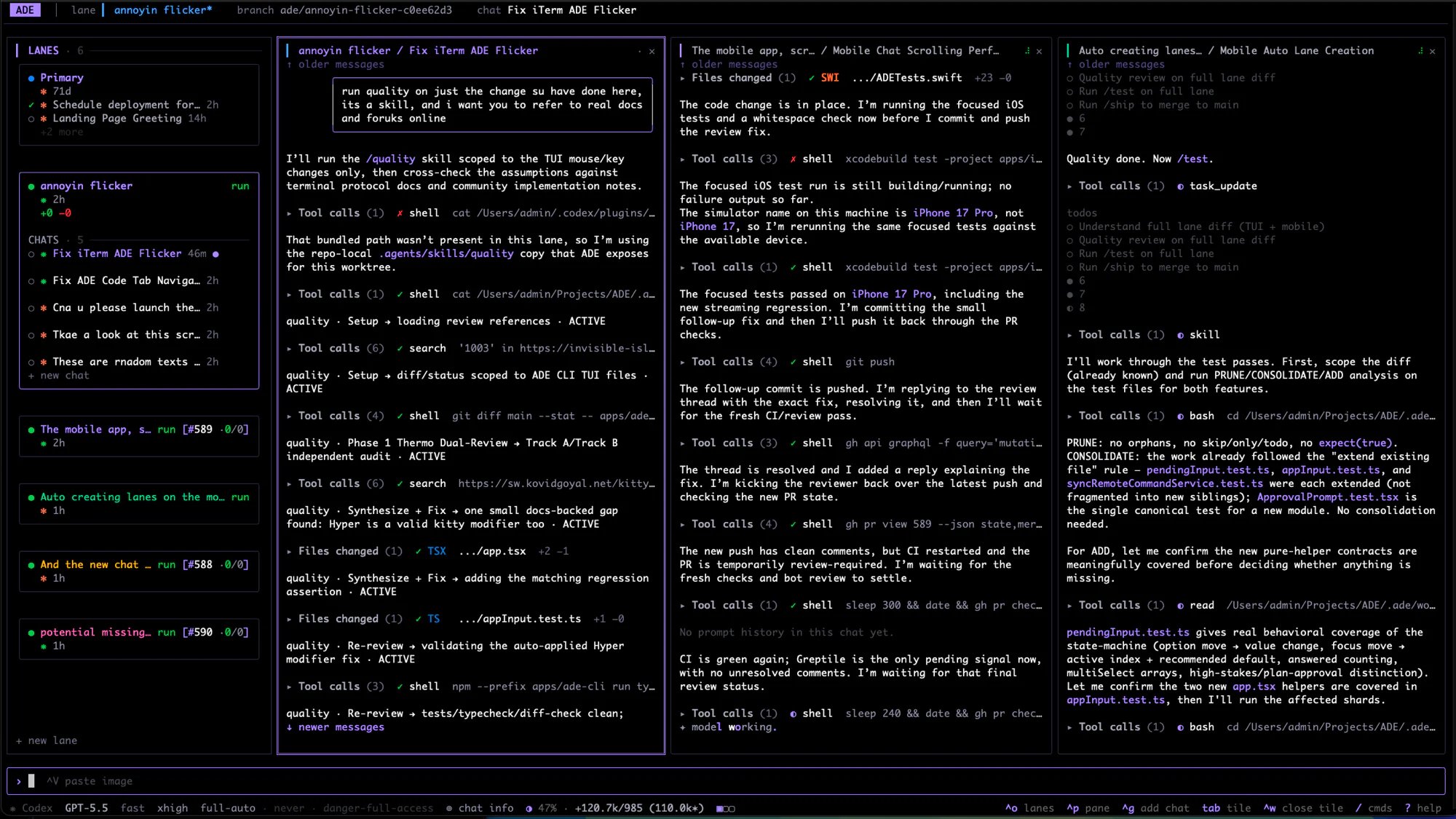 Agent chat in ade code