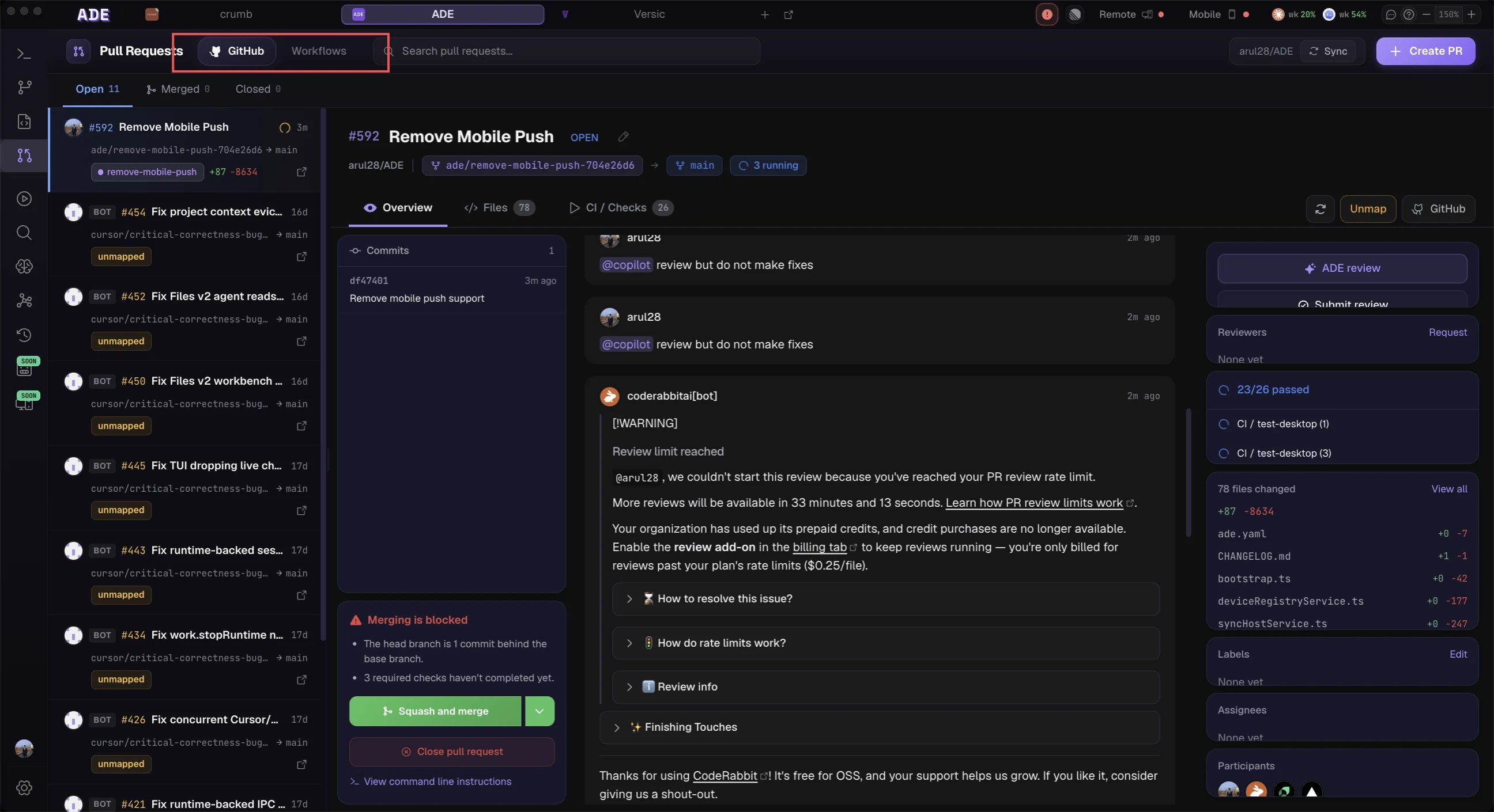 PR sources and rebase options