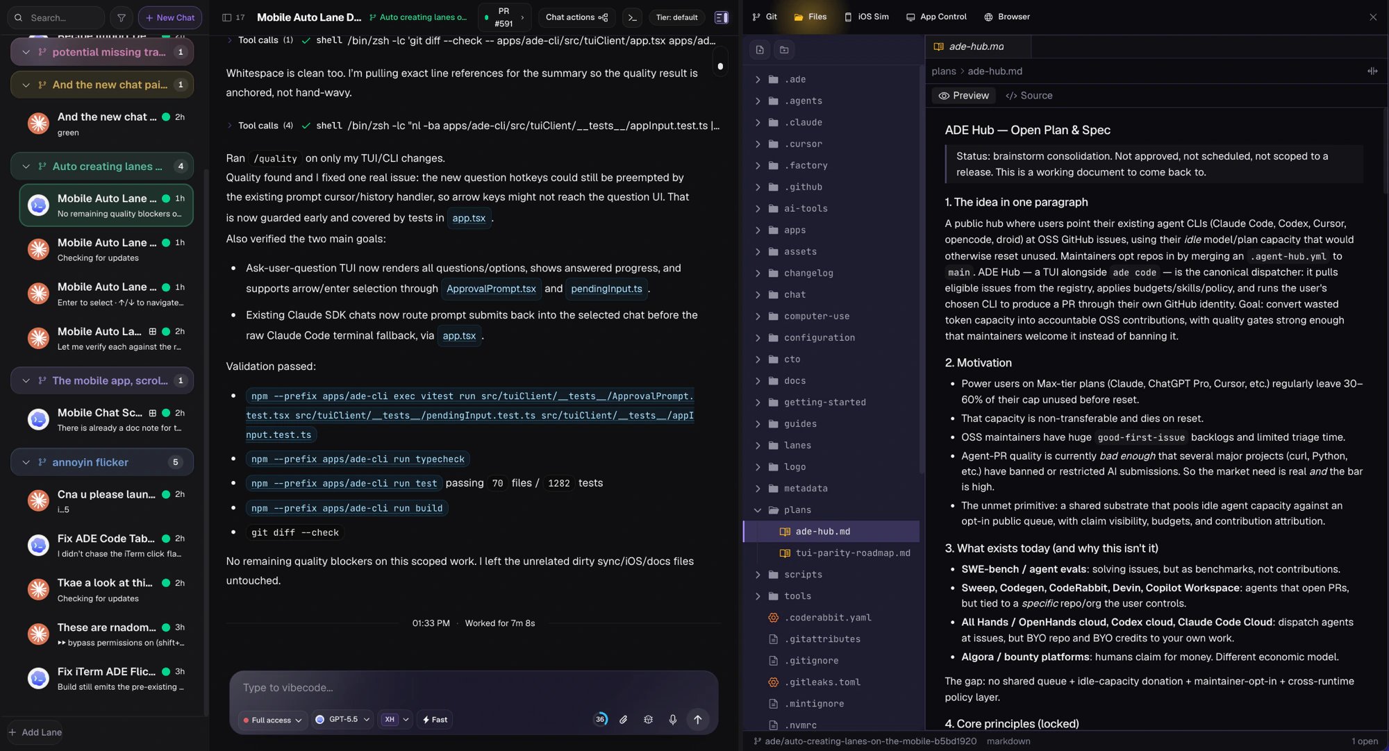 Files review workbench inside ADE