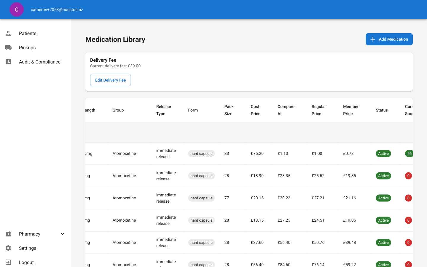 Medication Library showing updated pricing with success message