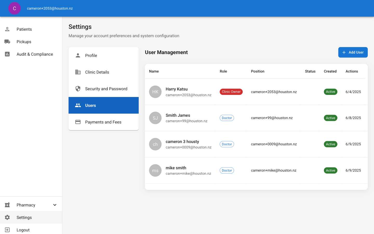 User Management Page