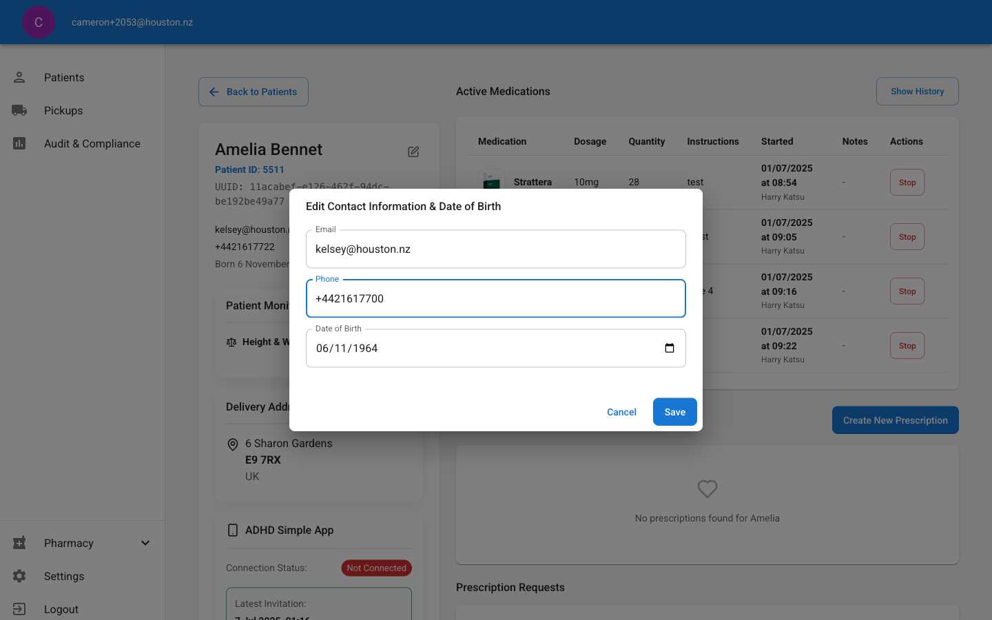 Edit form with updated phone number showing completed changes