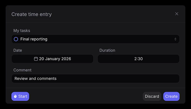 Time entry from action button