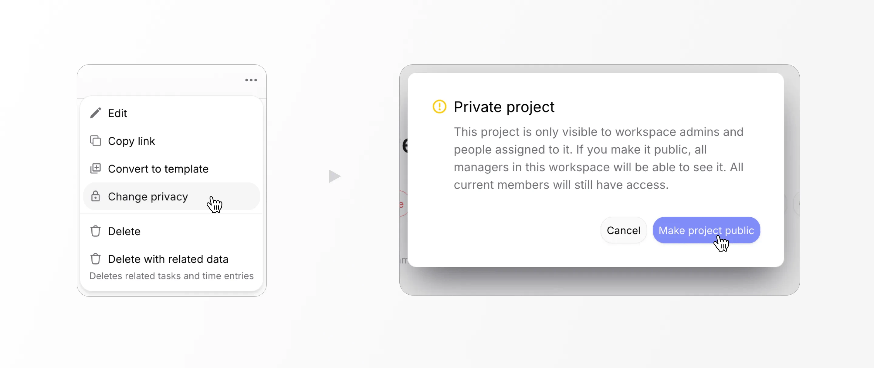 Change privacy on an existing project