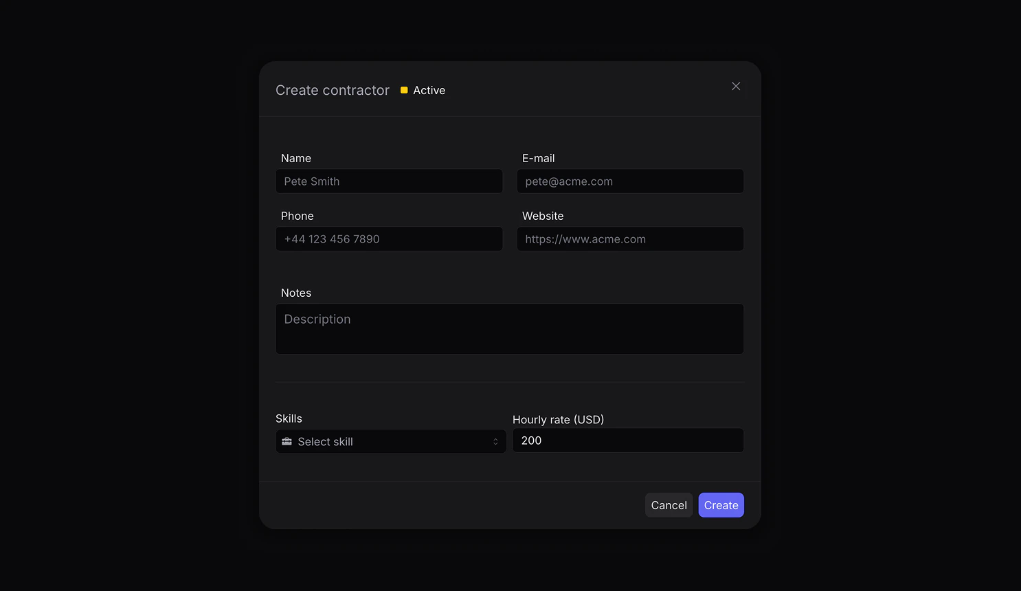Create Contractor Modal