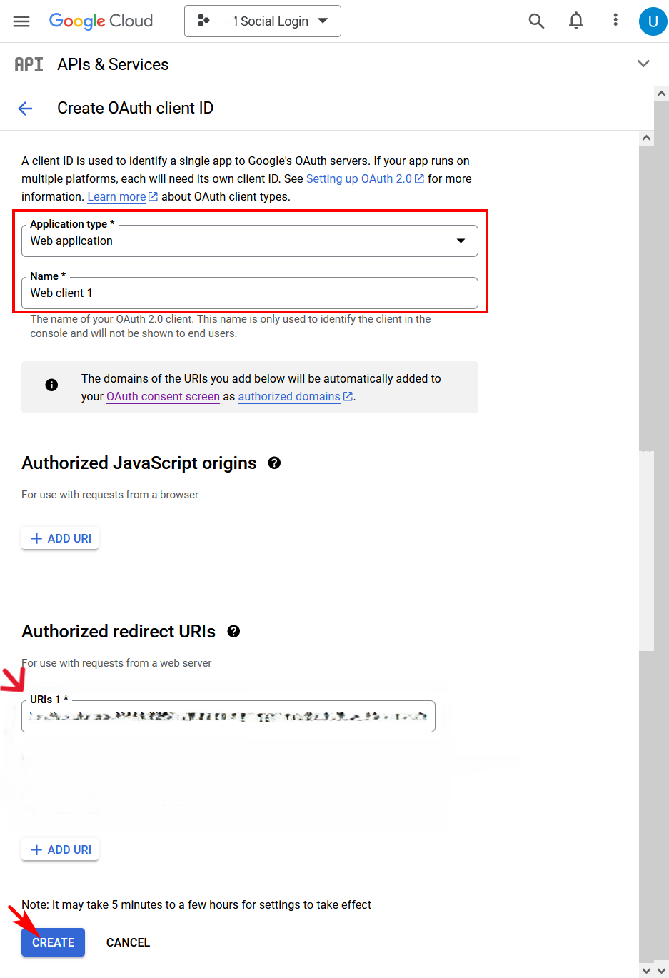 Google Create OAuth Client