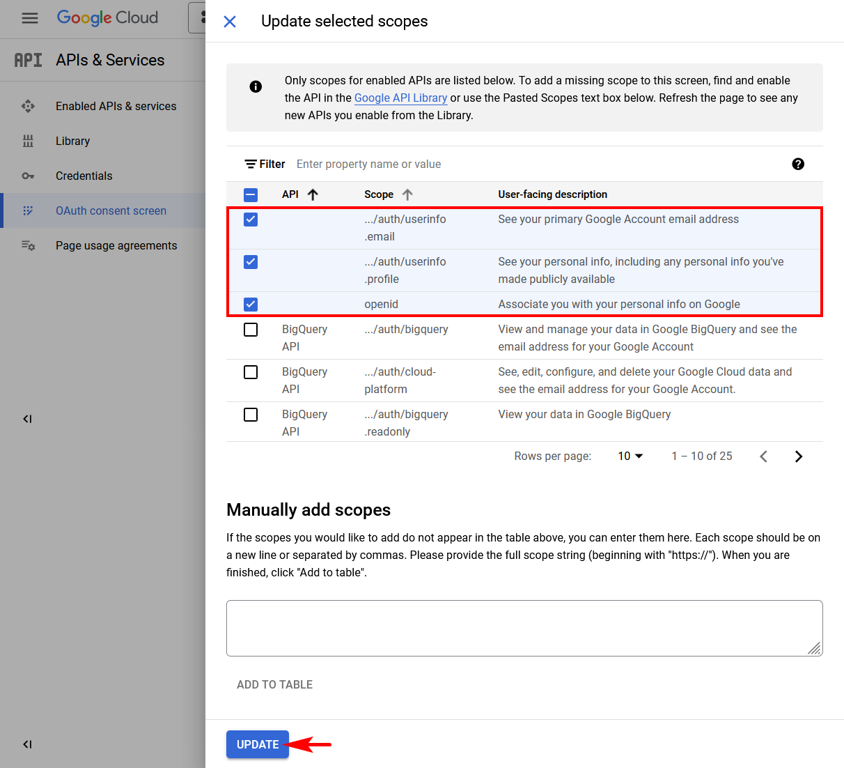 Google Required API Scopes
