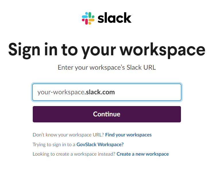 Slackログイン画面