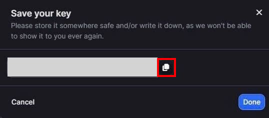 lemlistのSave your key画面でAPIキーとコピーアイコンが表示されている状態
