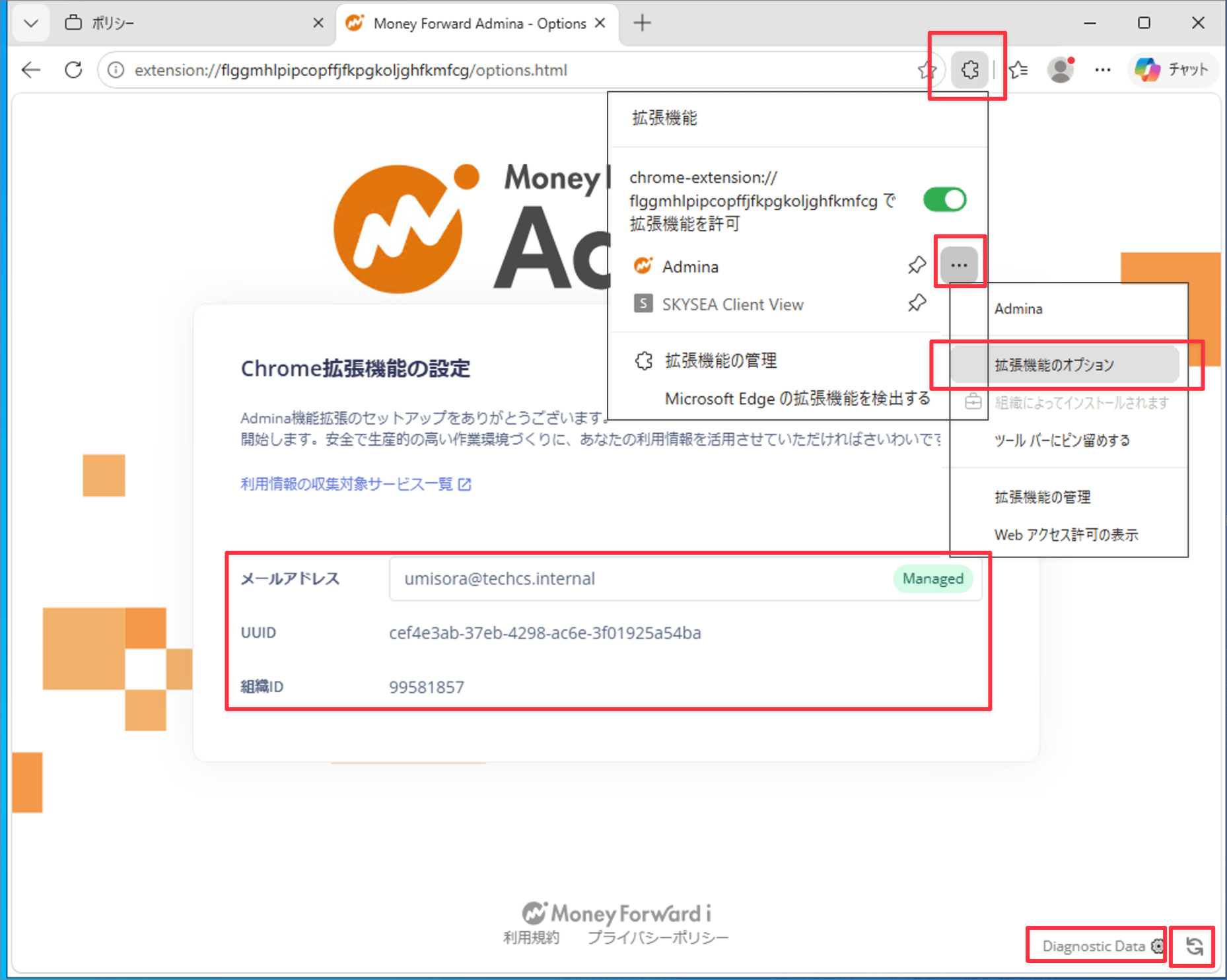 Verifying on the Edge extension options page