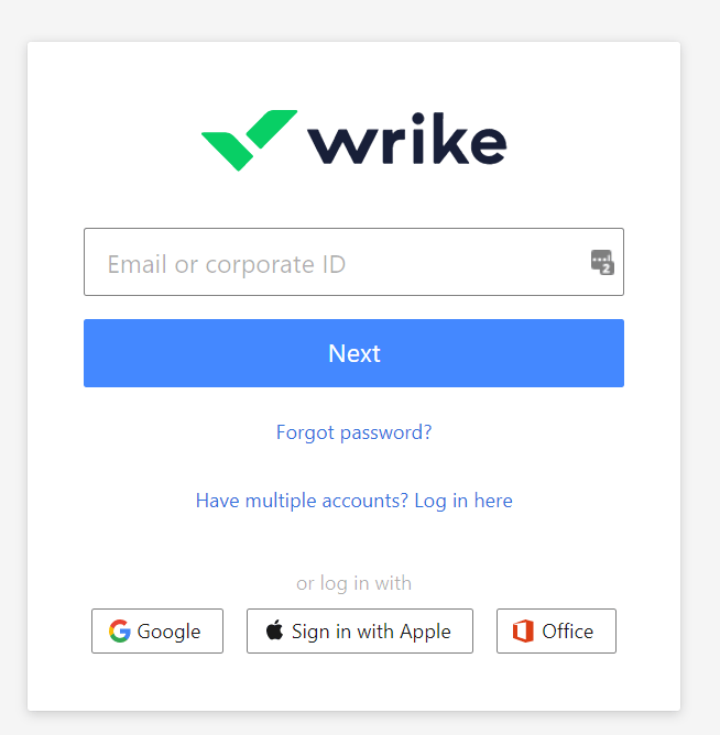 Wrikeログイン画面