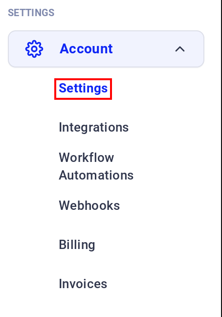 CloudTalkの左メニューでAccountのSettingsが表示されている状態