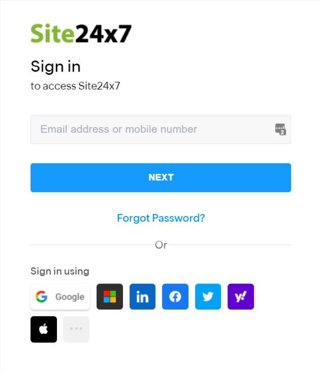 Site24x7 login screen