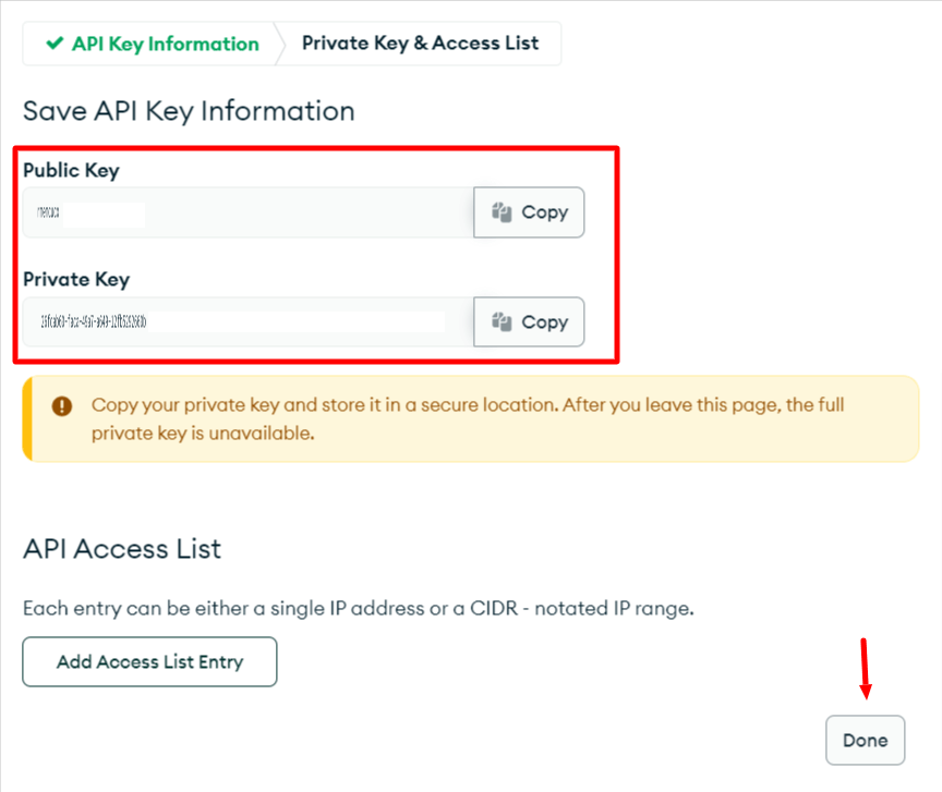 API Key作成完了