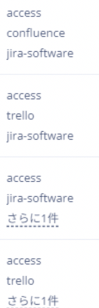 Example of licenses (access, confluence, jira-software, etc.) shown in the account list