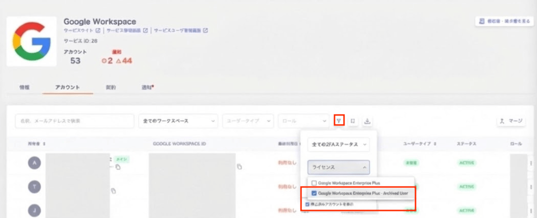 アーカイブアカウント確認画面