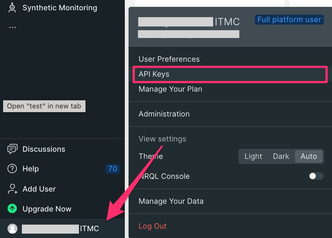 Navigate to API keys screen