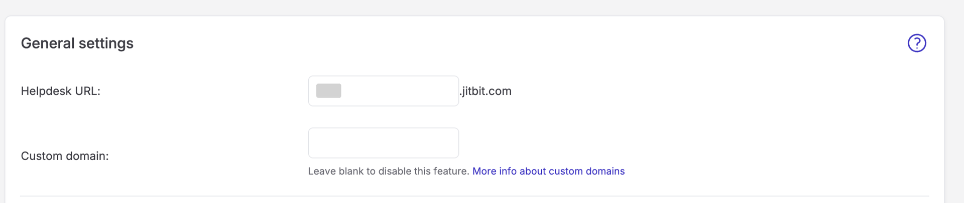 Jitbit HelpdeskのHelpdesk URL確認画面