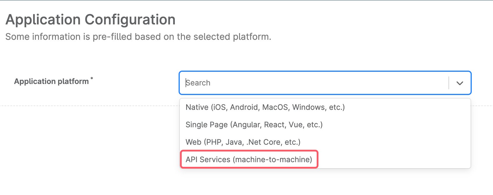 Application platform選択