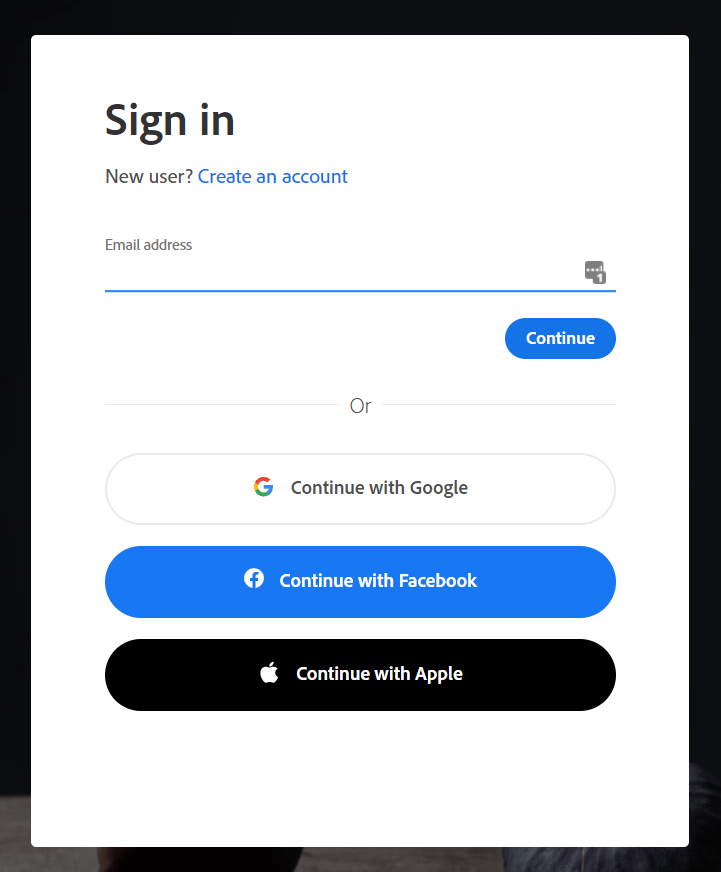 Adobeログインページ