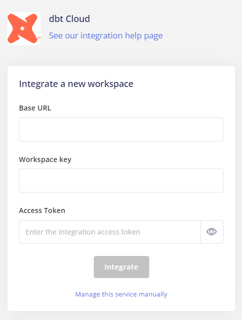 Integration settings screen
