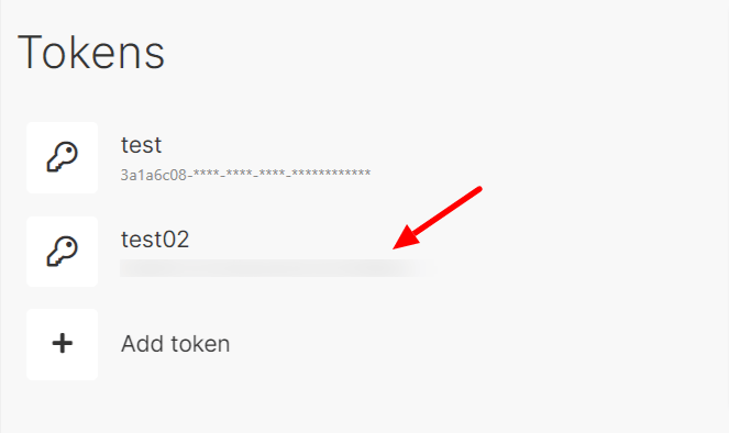 Token display screen