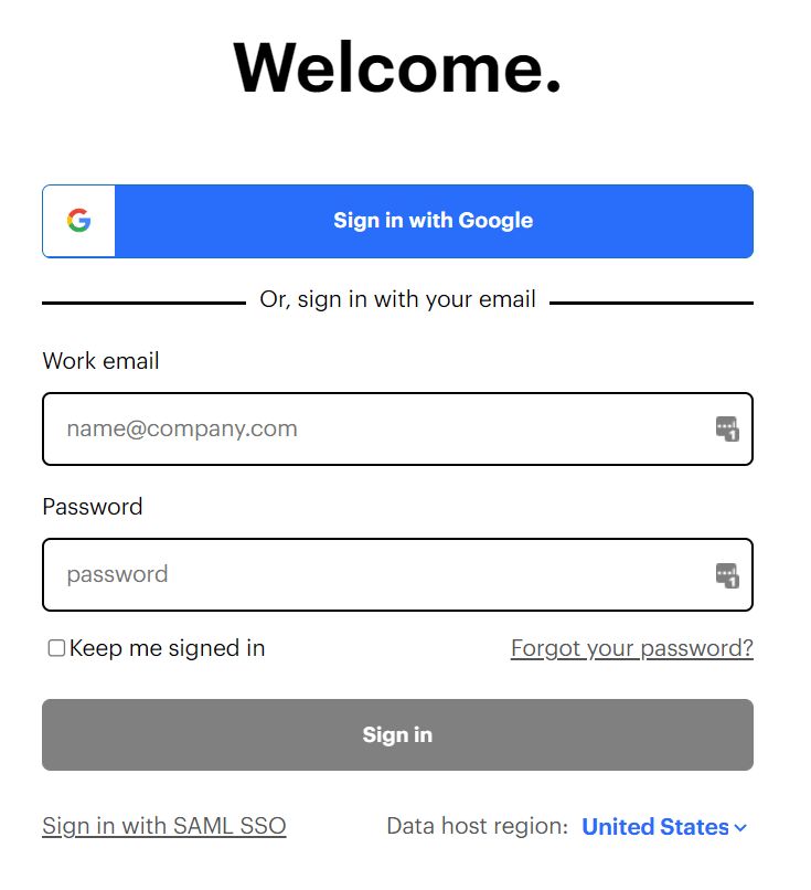 Intercomログイン画面