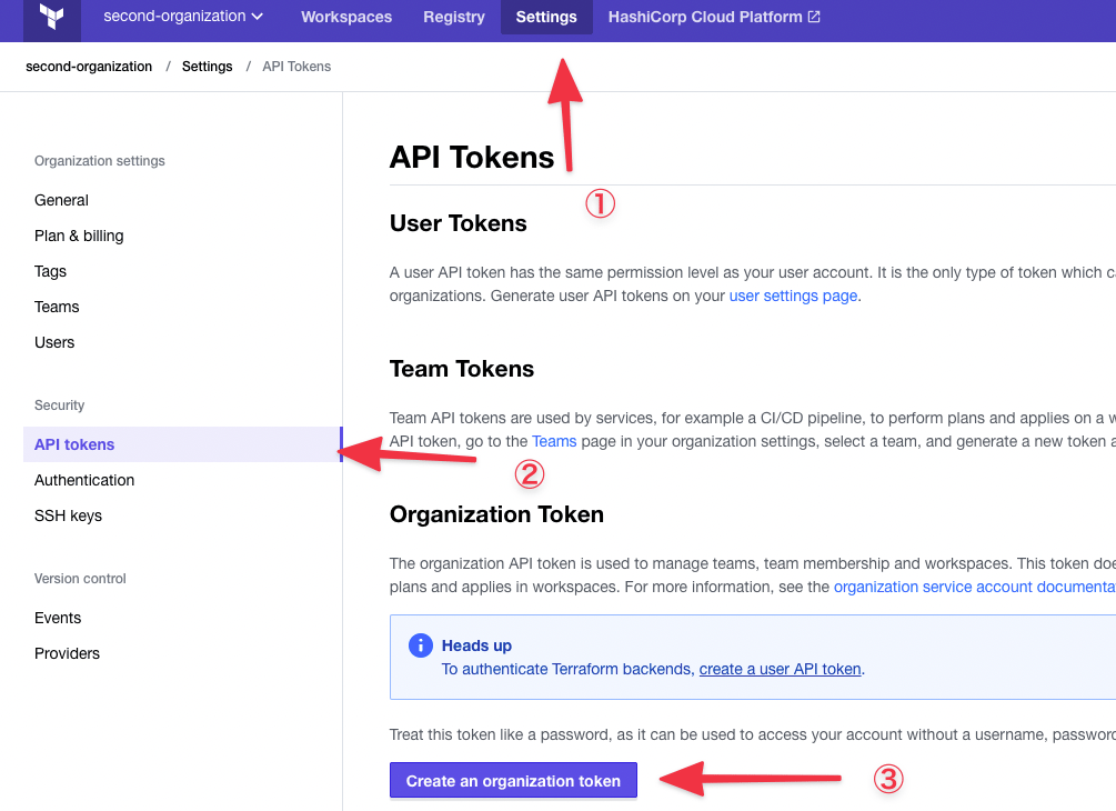API tokens設定画面