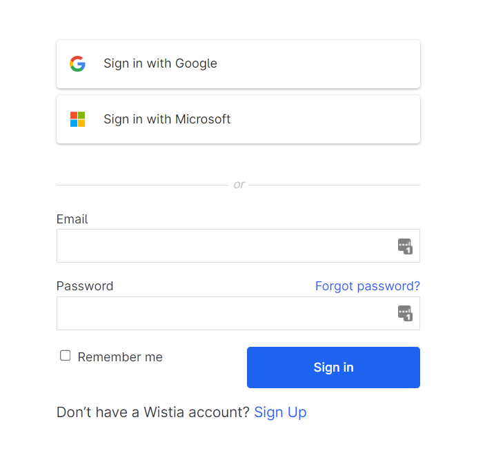 Wistia ログイン画面