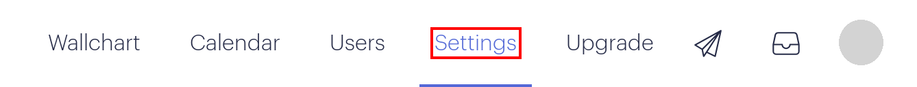 Timetasticの画面上部のメニューでSettingsが表示されている状態